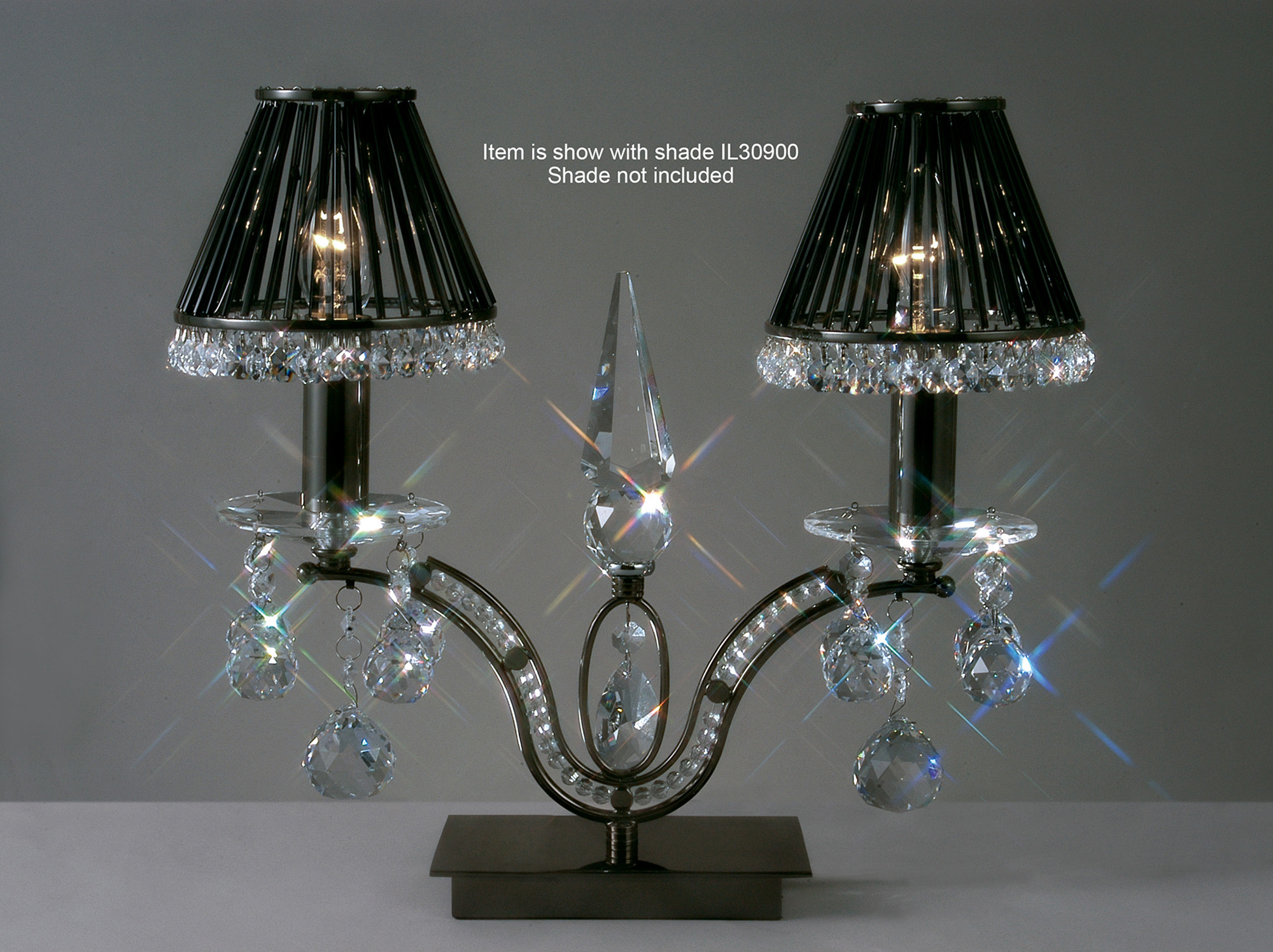 IL30060  Tara Crystal 29cm 2 Light Table Lamp Black Chrome